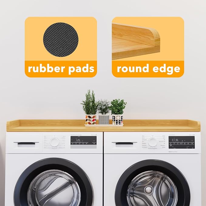 SpaceAid Washer Dryer Countertop, Laundry Wood Shelf Topper with Edge, 54" Width x 27.5" Depth Cover Guard Organizer for Washer and Dryer Laundry Hamper Counter Storage Organization (Maple Wood) - Image 7