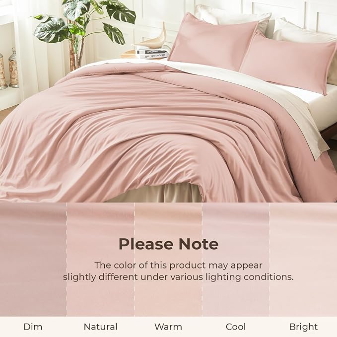 Litanika Pink Comforter Set Full Size for Girls, 3 Pieces Blush Women Plain Bedding Comforter Set, All Season Bed Set (79x90In Comforter & 2 Pillowcases)