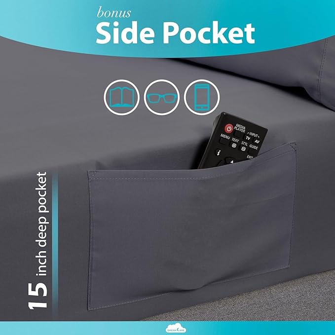 DREAMCARE King Size Sheets Set - 6 pcs Breathable Cooling Bed Sheets - up to 15" Deep Pocket King Sheet Set with Side Pockets - Extra Soft 100% Brushed Hypoallergenic Hotel Luxury Bedding - Gray