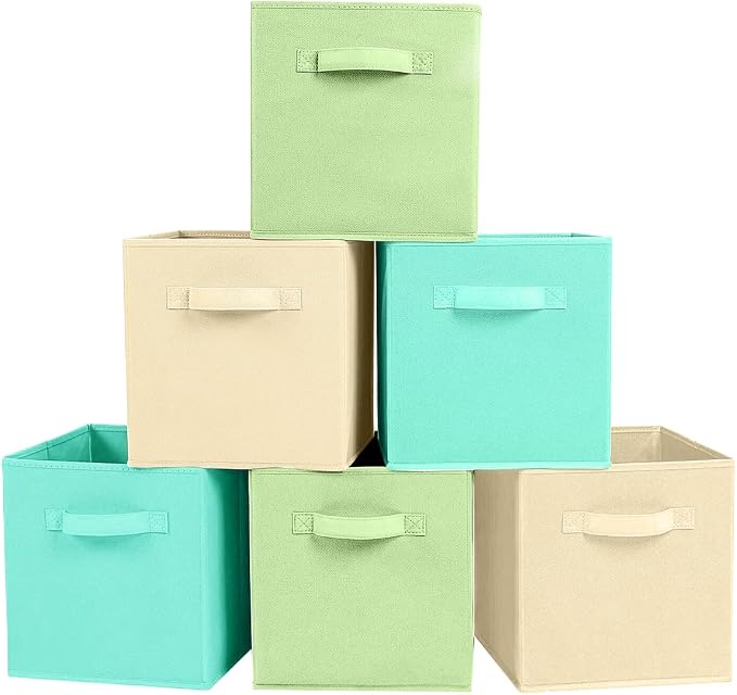 ShellKingdom Storage Bins, Foldable Fabric Storage Cubes And Cloth Storage Organizer Drawer For Closet And Toys Storage, 6 Pack (Beige+Green+Mint Green) by ShellKingdom