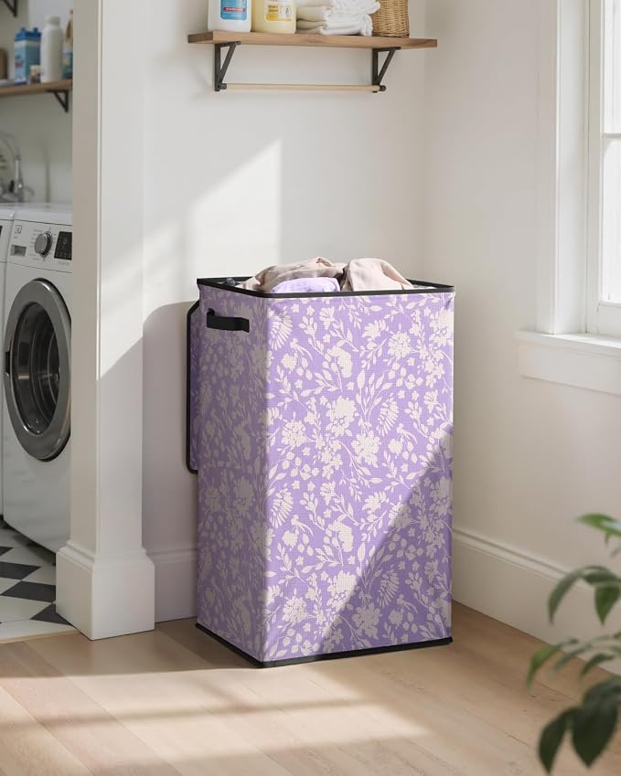 SOLEDI Laundry Hamper with Lid, 90L Tall & Large Floral Laundry Basket, Collapsible Clothes Hamper with Removable Bag, Dirty Hampers for Bedroom, Bathroom, Laundry Room - Image 2