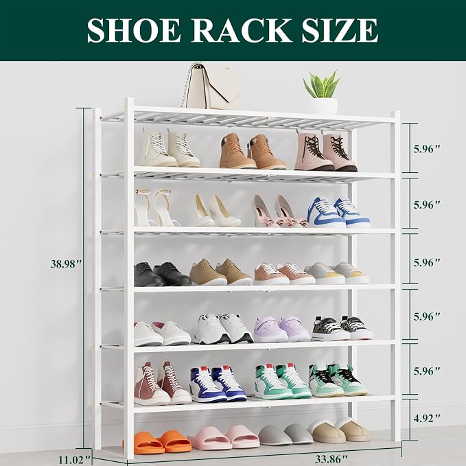 Smiry Shoe Rack, 6 Tier Thick Long Bamboo Shoe Organizer, Stackable Free Standing Wooden Shoe Storage Shelf for Closet, Entryway, Front Door Entrance, White - Image 2
