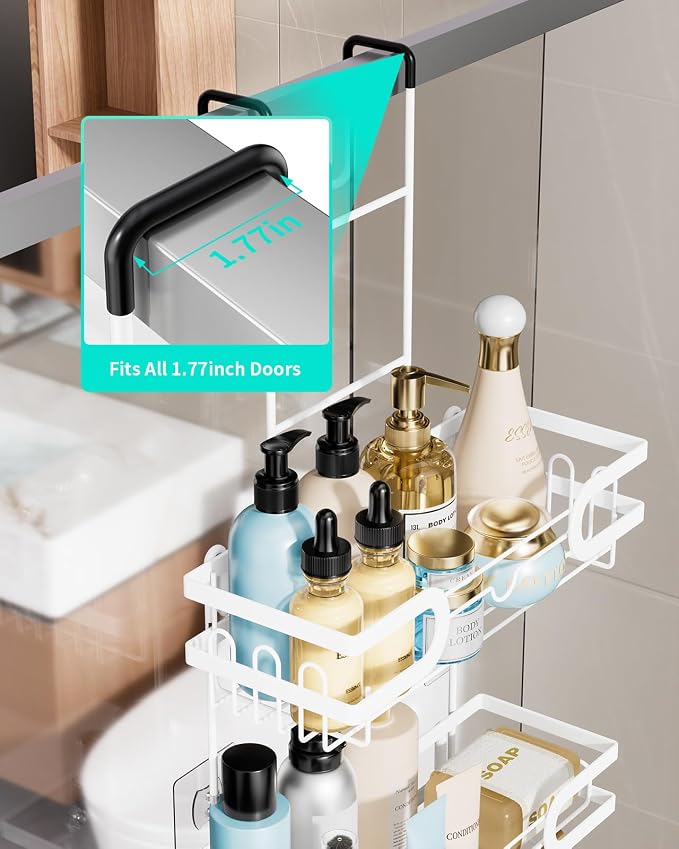 HapiRm Shower Caddy Over Door- Hanging Shower Organizer with 14 Hooks and Soap Holder, Rustproof & Waterproof Stainless Steel Bathroom Shelf - White - Image 3