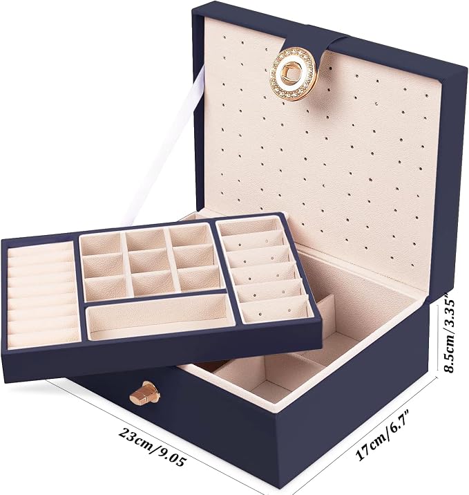QBestry Womens Earring Jewelry Box for Girls Jewelry Earrings Organizer Box Earring Holder Organizer for Girls Jewelry Organizer Boxes for Women Girls Stud Earrings Organizers Jewelry Box Navy - Image 7