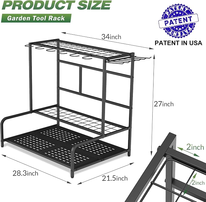 Sttoraboks Garden Tool Organizer Rack Up to 39 Tools, Heavy-Duty Steel Yard Tool Organizer for Garage Storage with 12 Hooks, Broom Holder & Garden Tool Rack for Shed, Patio, Outdoor Storage, Black - Image 2
