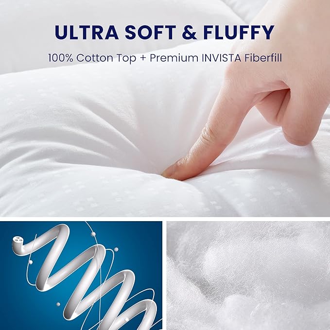 SLEEP ZONE Twin Cotton Mattress Pad, Soft Fluffy Pillowtop Thick Mattress Topper, Machine Washable Mattress Cover Fits 8-21 inch Deep Pocket, Twin