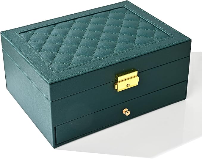 GUOER Jewelry Box for Women Girl Wife - Large PU Leather Jewelry Organizer Storage Case with Two Layers Display for Earrings Bracelets Rings Watches (Green) by GUOER