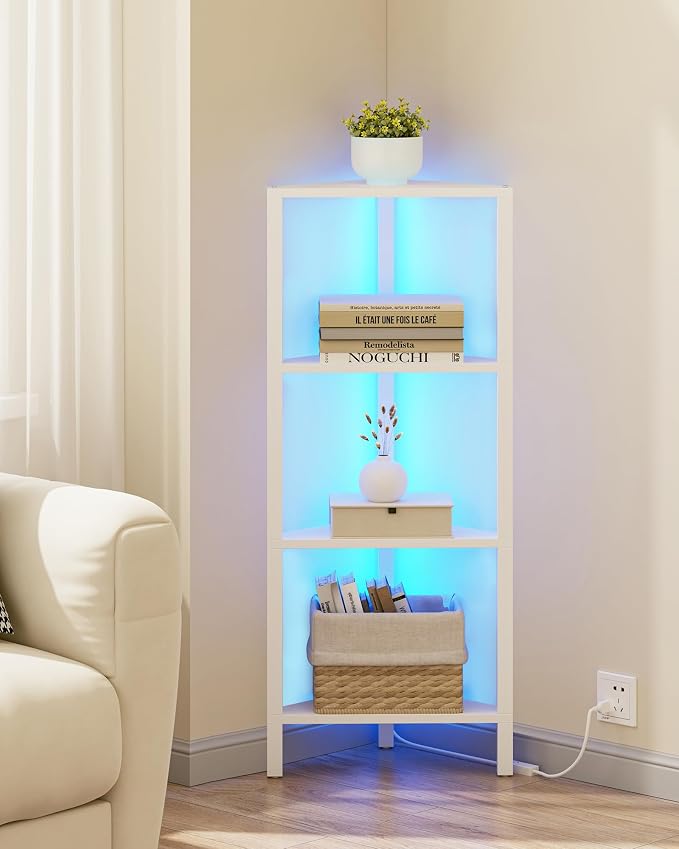 TUTOTAK Corner Shelf, 4-Tier Corner Bookshelf for Small Space, Narrow Display Corner Shelf Stand with Storage Rack, for Living Room, Bedroom, White BS05BW004L by ChoosetutotakFurnitureBuildYourCozyHome