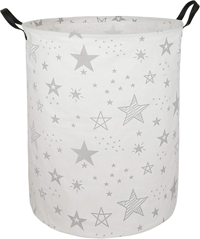 Collapsible Kids Laundry Basket Clothes Hamper, Foldable Storage Organizer Bin, Toy Clothes Storage with Handles for Boys Girls Bedroom, Room Decor Grey Star by Unknown