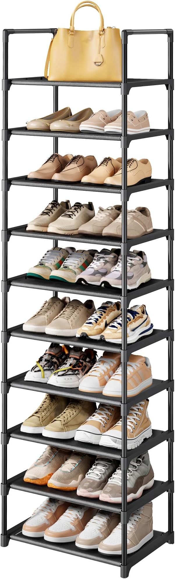 Kitsure Shoe Rack - 10-Tier Shoe Organizer with Detachable Fabric Shelves & Metal Frame, Tall Shoe Rack for Closet, Entryway, Living Room, 16.9" Wide - 10 Tier, Black by Kitsure
