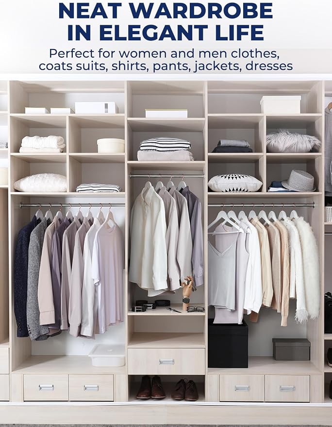 Smartor White Wooden Hangers 20 Pack, Solid Wood Coat Hanger for Closet, Heavy Duty Wood Hangers for Suits, Shirts, Dresses, with 360° Rose Gold Hook, Non Slip Pant Bar - Image 8