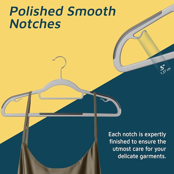 Lifemaster Plastic Clothes Hanger Set - 50 Pieces Versatile, Lightweight, Space-Saving, Non-Slip, Slim Designed, Dry and Wet Clothes Hanger Set with 360° Swivel Hook and Rubber Coating - Gray - Image 3