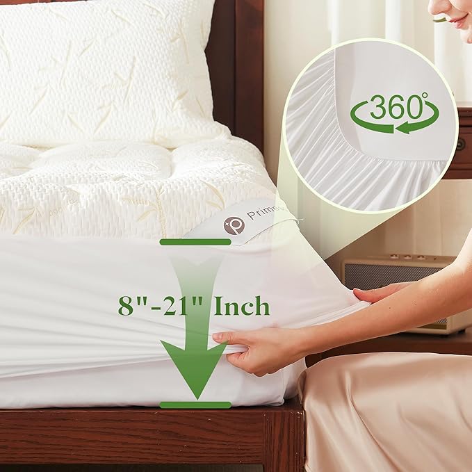100% Waterproof Twin XL Size Mattress Topper, Thick Pillow Top Mattress Pad，Up to 21 Inch Deep Pocket,Soft Breathable Mattress Pad for Back Pain,Protector Cover(Beige)