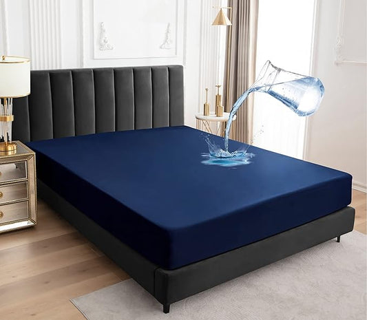 Sufdari Cal King Mattress Protector,Waterproof Mattress Protector,Fitted Sheet Style Mattress Cover with 18" Deep Pocket,Washable and Comfortable-Navy Blue,California King