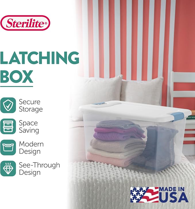 Sterilite 30-Pack Latching Box, Under Bed Storage Bins with Lids, Clear Plastic, 64 Quart - Heavy-Duty Organizing Containers for Closet, Bathroom, and Office - Image 3