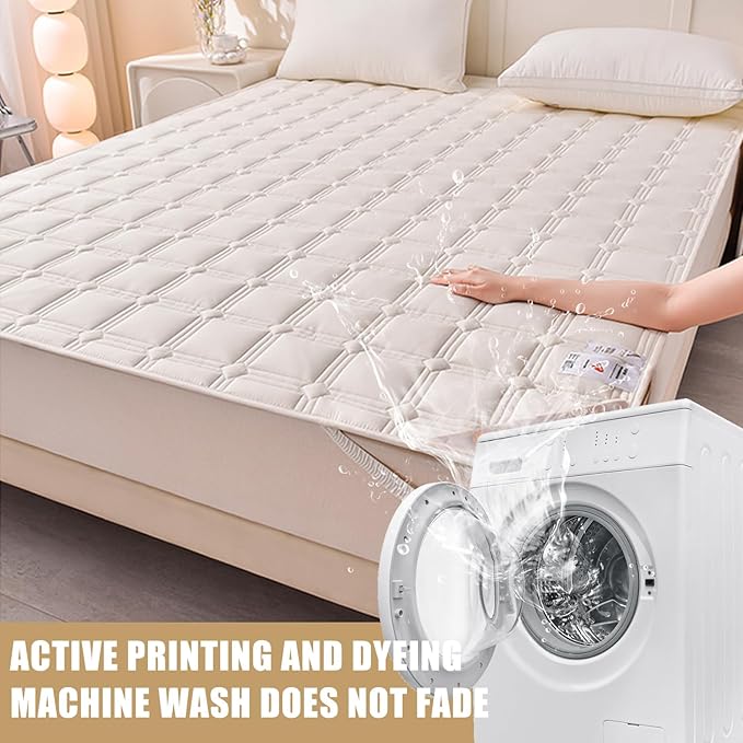 Queen Mattress Protector Cover with Elastic Straps - Thin Foldable Quilted Cover Pad for Student Dormitory - Soft & Comfortable, Breathable Cool Mat - Machine Washable