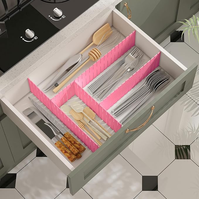 ALBAD Plastic Drawer Dividers Adjustable Drawer Organizer Dividers Separator for Tidying Clutter/Cutlery/Underwear/Socks/Clothes/Dresses/Boxes/Bins in Kitchen Bathroom Bedroom Office (8) - Image 4