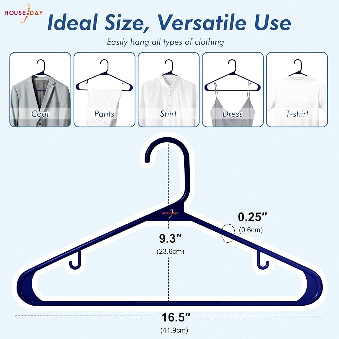 HOUSE DAY Black Plastic Hangers 40 Pack, Plastic Clothes Hangers with Built-in Strap Hooks, Space Saving Slim Hanger for Closet Organizers and Storage, Durable Clothing Hanger for Shirts Blouses Tops - Image 3