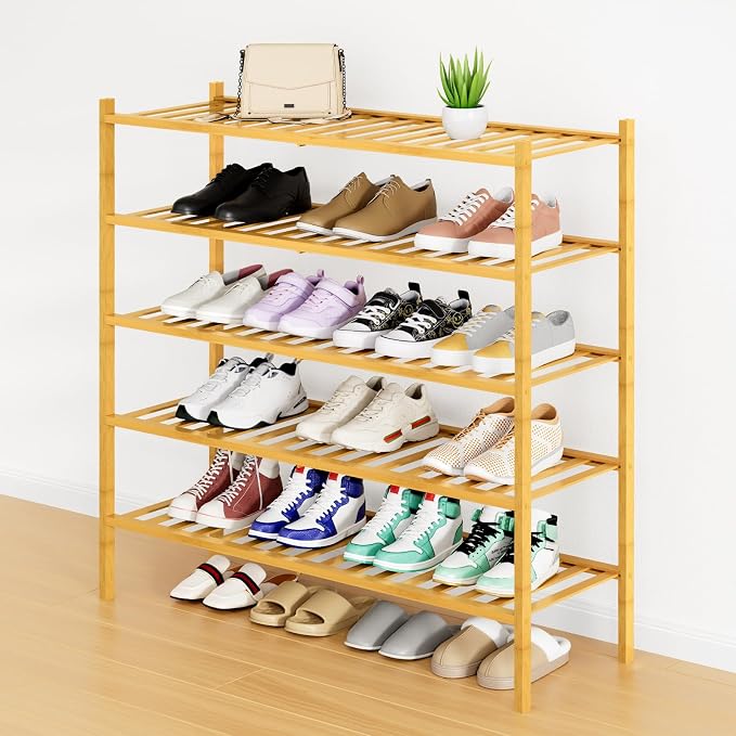 Smiry Shoe Rack, 5 Tier Long Bamboo Shoe Organizer, Stackable Free Standing Wooden Shoe Storage Shelf for Closet, Entryway, Front Door Entrance, Natural by Smiry