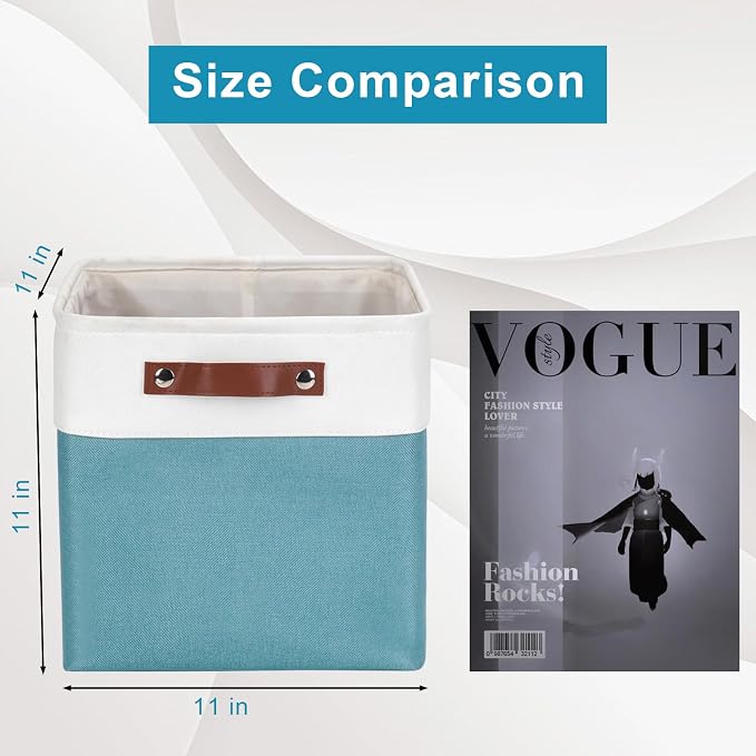 Bagnizer Collapsible Fabric Storage Cubes 11x11 Cube Storage Bins, 4 Pack Closet Baskets Box with Handles for Organizing, Shelf, Toys, Clothes, Home, Office, Nursery (Teal&White) - Image 3