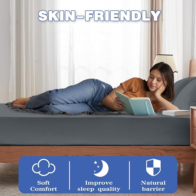 Full Mattress Protector, Waterproof Mattress Cover with 18" Deep Pocket Bed Cover, Fitted Sheet Style Noiseless Breathable Machine Washable, Dark Gray (54"x76")