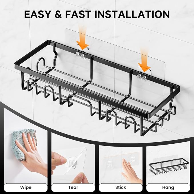 Shower Caddy, 3 Pack Shower Shelves for Inside Bathroom, Rustproof Adhesive Bathroom Organizer with Soap Holder, No Drilling Washroom Organizers and Storage for Bathtub Room/Kitchen/Home, Black - Image 7