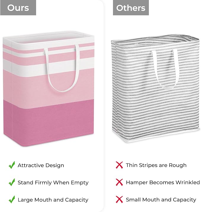 HomeHacks 2 Pack Large Laundry Baskets, Waterproof, Freestanding Laundry Hampers, Collapsible Clothes Hamper with Reinforced Handles in Laundry, College Dorm, Bathroom, Bedroom (Grey+Pink, 125Lx2) - Image 3