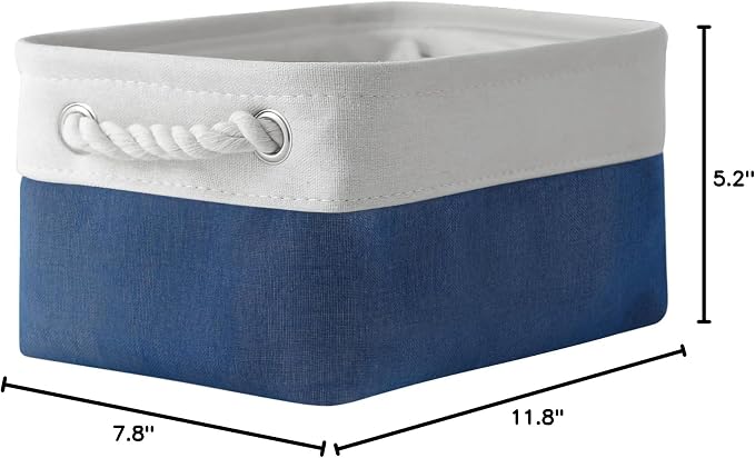 TheWarmHome Storage Bins for Shelves - 12x8x5.2 inch 1 Pack Baskets for Gifts Empty, Fabric Storage Cubes for Closet Organizing Dog Gift Cloth Toy (White & Jean Blue) - Image 7