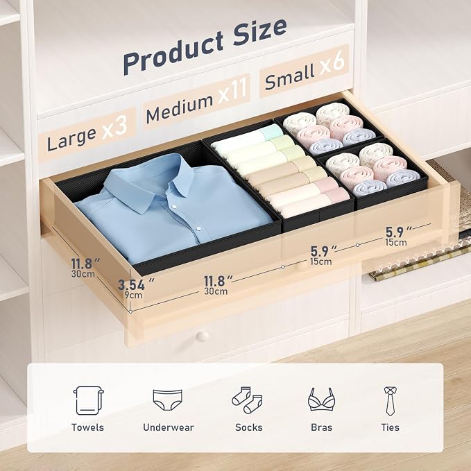 DIMJ Drawer Organizer Clothes - 20 Pack Closet Drawer Organizer Bins for Baby Clothes Storage, Fabric Dresser Organizer for Nursery Bedroom, Foldable Small Drawer Dividers for Underwear Socks - Image 2