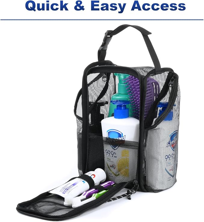 Cosmos Mesh Shower Caddy Toiletry Organizer Hanging Shower Tote Bag, Quick Dry Shower Organizer Portable Bath Bag with Durable Zippers & Side Pockets for Travel, Gym, Swimming, Beach and Camp - Image 3