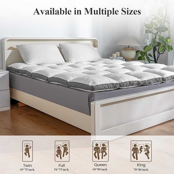 Memory Foam Mattress Topper Full - Pillow Top Mattress Topper Full Size, Soft Plush Bed Pad for Pressure Relief and Back Support, White, Oeko-TEX Certified - 2000GSM