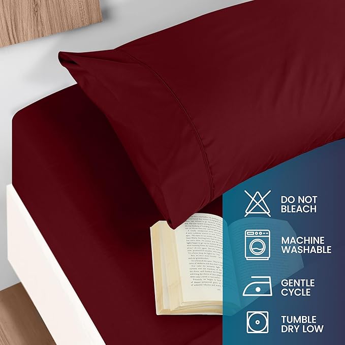 Utopia Bedding Queen Size 4 Piece Sheet Set - Brushed Microfiber - Soft Bed Sheets for Queen Size Bed Set - Includes 1 Fitted, 1 Flat, & 2 Pillow Cases - Deep Pocket (Burgundy)