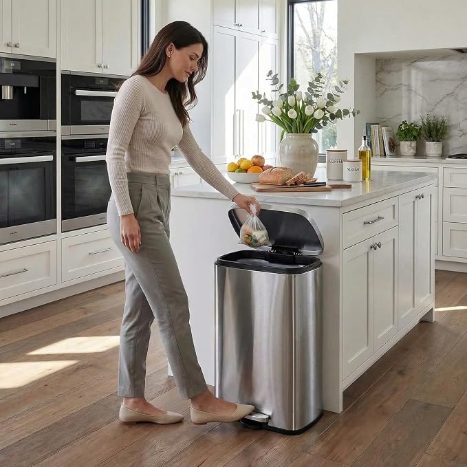 13.2 Gal Kitchen Trash Can, 50L Recycling or Garbage Bin, Brushed Stainless Steel Waste Basket, Soft&Quiet Close Dustbin, with Step-On Pedal, Removable Inner Bucket, for Home, Office, Living Room - Image 9
