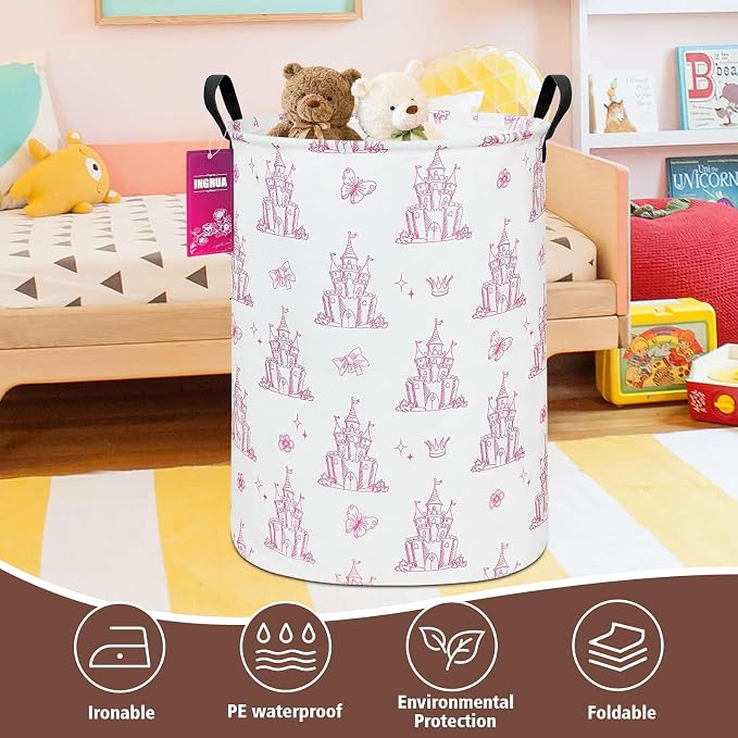 Laundry Hamper Large Canvas Fabric Lightweight Storage Basket/Toy Organizer/Dirty Clothes Collapsible Waterproof for College Dorms, Boys and Girls Bedroom,Bathroom(Shining castles) - Image 6