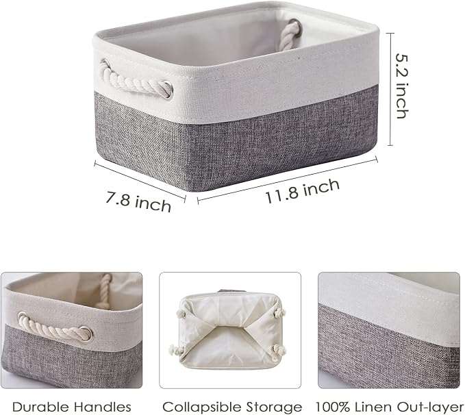 TheWarmHome Organization and Storage Basket for Shelves - 12x8x5.2 inch 1 Pack Fabric Storage Cubes, Collapsible Storage Bins for Closet Organizer Gift Cloth Toy (White & Grey) - Image 6