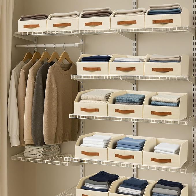 Homsorout Fabric Storage Bins for Organizing - 8 Pack Large Trapezoid Collapsible Storage Bins with Front Handle, Closet Organizers and Storage for Bedroom, Home Shelves, Small Spaces, Beige - Image 6