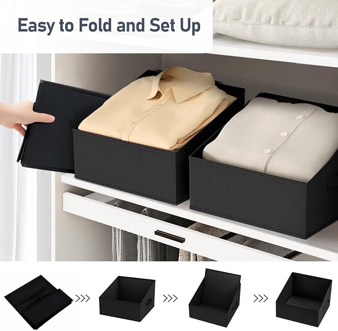 DIMJ Closet Storage Bins 12 Pack - Fabric Storage Baskets for Shelves, Collapsible Clothes Organizer with Handles, Trapezoid Shelf Organization Storage Cubes for Purse, Toys, Books, Towel, Clothes - Image 4