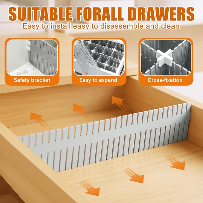 Blosssound 15 Pcs 5.12 Tall Drawer Divider Adjustable Drawer Organizer DIY Ultra Deep Storage Organizer Separator with Fixed Buckle for Underwear Socks Dormitory Office Kitchen Bedroom(Grey) - Image 3