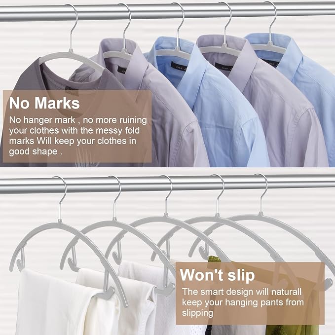 TIMMY Plastic Hangers 50 Pack No Shoulder Bump Suit Hangers Non Slip Space Saving Clothes Hangers Curved Design to Protect Clothes Shape(Grey) - Image 6