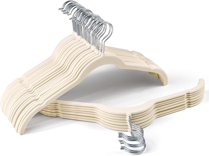 Sishynio Premium Velvet Shirt Hangers 30 Pack, Non-Slip 360° Swivel Hook Slim Flocked Coat Hanger, Space Saving Felt Hanger for for Tank Top, Blouses, Strappy Dresses by Sishynio