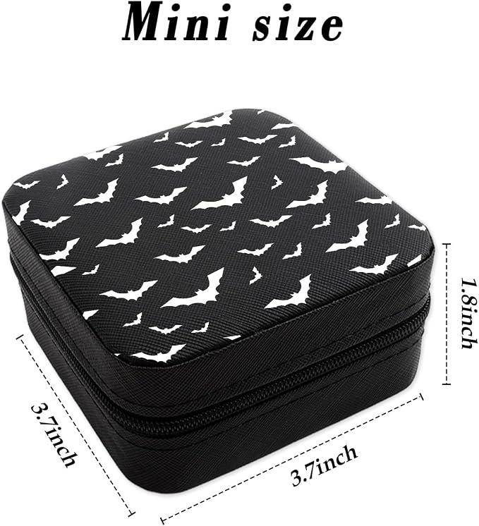 Black White Bats Jewelry Organizer Small Jewelry Travel Case Portable Jewellery Storage for Rings Necklaces Earrings Bracelet Travel Accessories Women Halloween Basket Stuffers for Women - Image 2