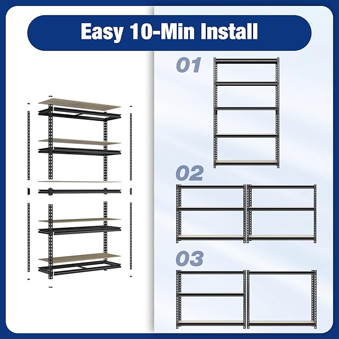 WORKPRO 5-Tier Storage Shelf, 72" H Heavy Duty Adjustable Garage Shelving Unit 2180LBS Capacity, for Basement, Kitchen, Pantry, 35.4”Wx15.7”Dx72”H, Black - Image 6