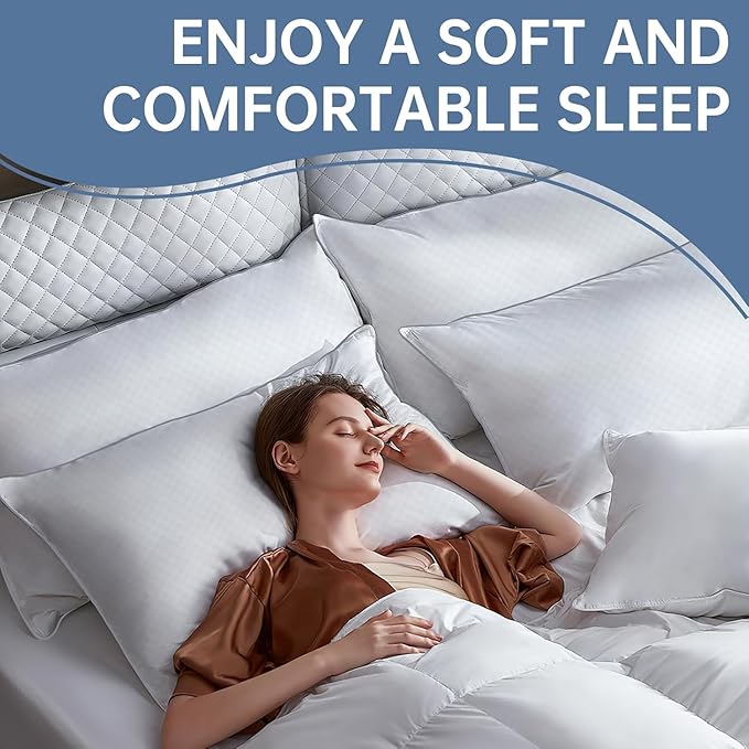 Piwaal Bed Pillows for Sleeping King Size Set of 4, Down Alternative Filling, Fluff by Patting Pillows for Back, Stomach or Side Sleepers
