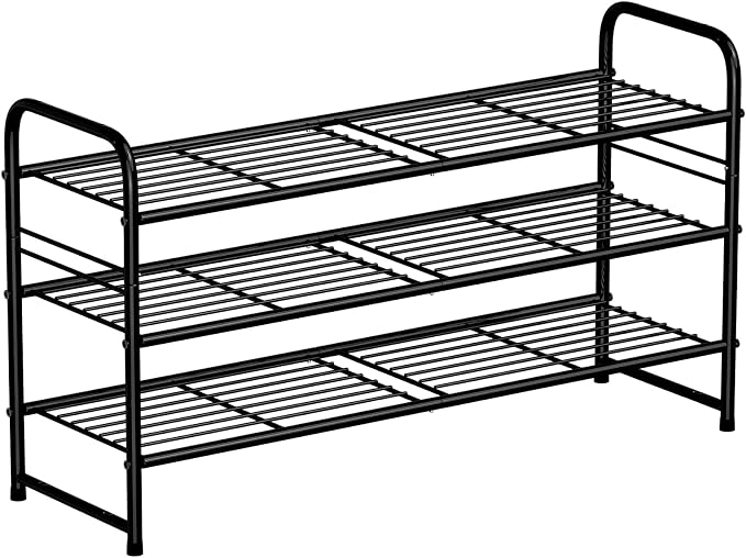 SUFAUY 3-Tier Shoe Rack, Closet Metal 33" Wide Shoe Rack Organizer Heavy Duty, Stackable, Black by SUFAUY