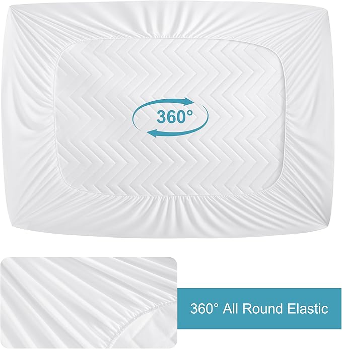 NTBAY Waterproof Mattress Protector, Quilted Twin Fitted Mattress Cover with 15" Deep Pocket- Machine Washable - Soft and Breathable Mattress Pad Cover, White
