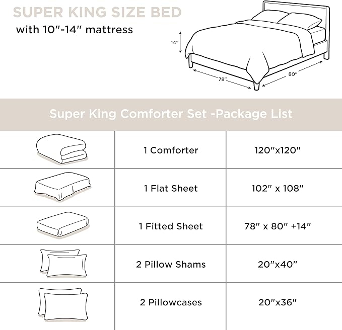 Andency Beige Oversized Super King Comforter Set - 7 Pieces Cream Bed in a Bag Bedding Comforter Sets, Summer Solid Soft Lightweight Comforter with Fitted Sheets, Flat Sheets, Pillowcases & Shams