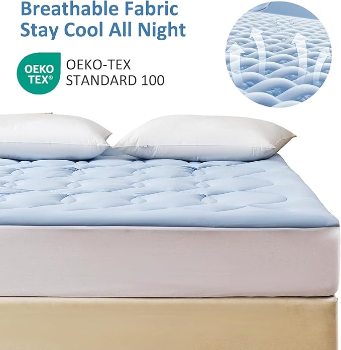Queen Size Cooling Mattress Pad Waterproof Mattress Topper for Hot Sleepers - Soft Breathable Mattress Cover with 8"-21" Deep Pocket (60×80",Blue)