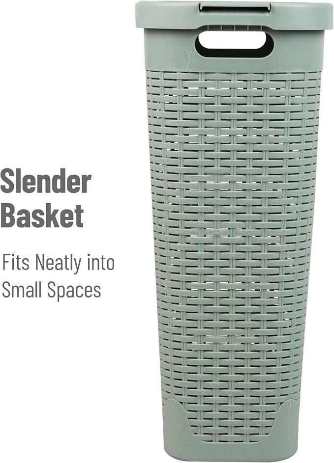 Mind Reader Slim Laundry Hamper with Lid, 40L Clothes Basket, Narrow Tapered Design with Ventilated Cutout Pattern, Plastic, Mint - Image 6