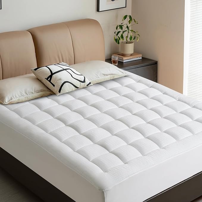 LEISURE TOWN Cotton Mattress Pad Twin Size Fitted Quilted Mattress Cover Pillow Top Mattress Topper Cooling Soft Breathable Mattress Protector with 8-21 Deep Pocket,Machine Washable (39x75 White)