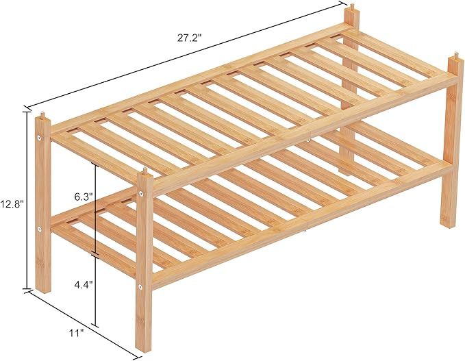 Dranixly Shoe Rack, 2-Tier Bamboo Stackable Shelf Storage Organizer, Stand for Closet, Entryway, Hallway, Bathroom and Living Room（Natural） - Image 3